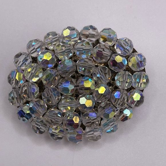 AB Crystal Iridescent Beaded Pin, Brooch Vintage - Picture 1 of 4